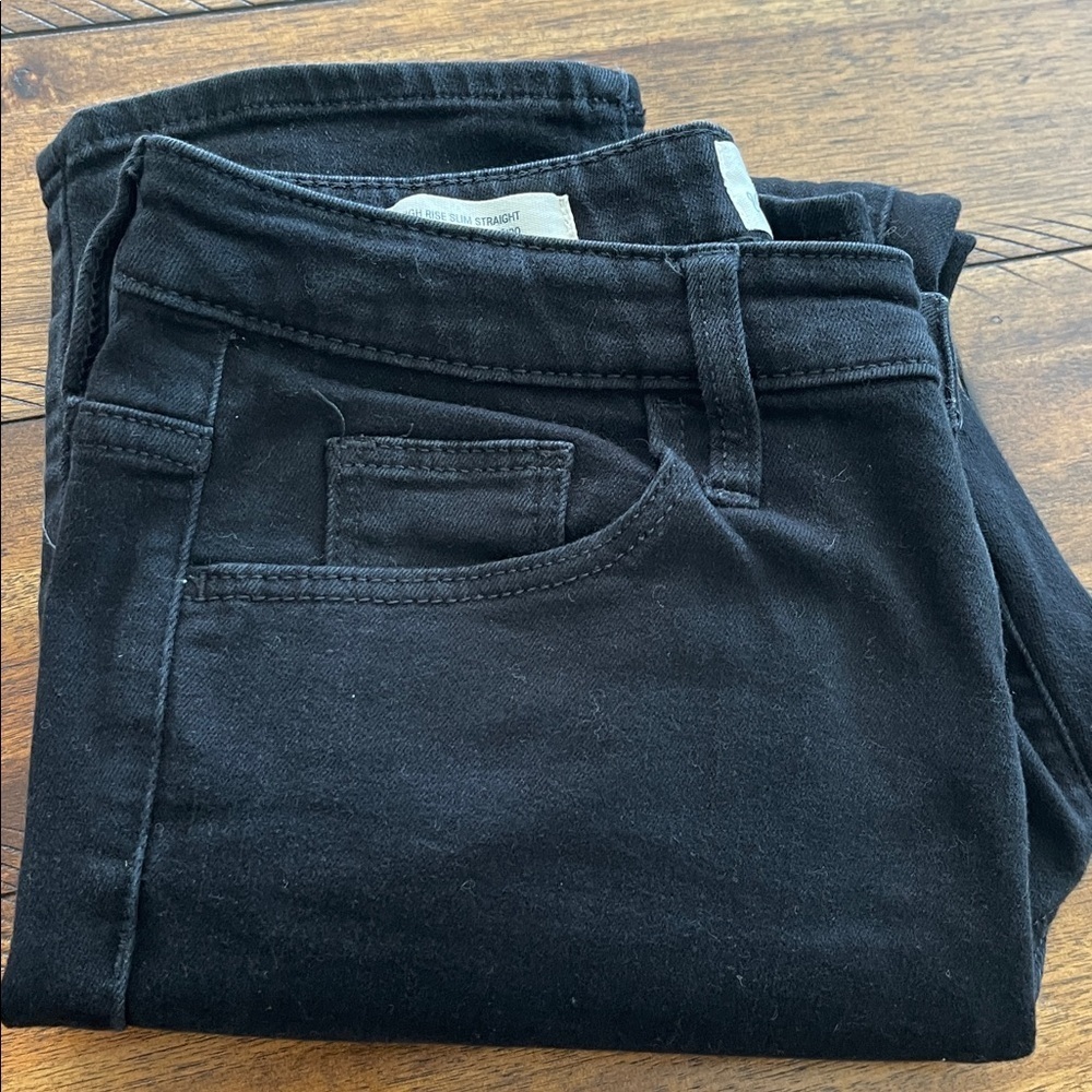 2 Universal Thread black high rise slim straight denim jeans size 4/27S & 4/27R - Picture 3 of 16